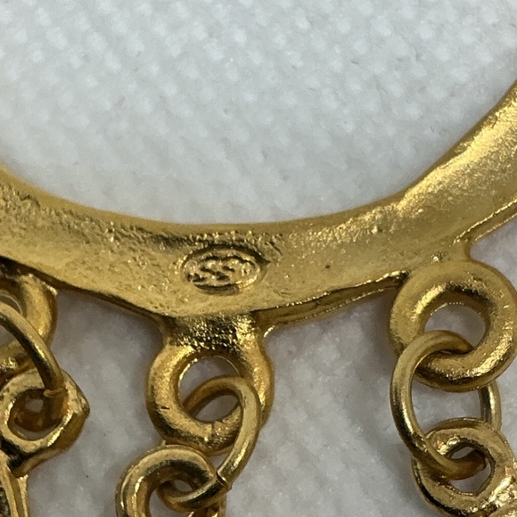 Susan Shaw Signed Gold Coin Hoop Dangle Post Earrings Roman Revival) - Picture 6 of 10